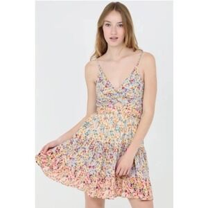 Angie Peekaboo Sundress Size Mixed Floral Print Tiered Skirt Mini Dress
